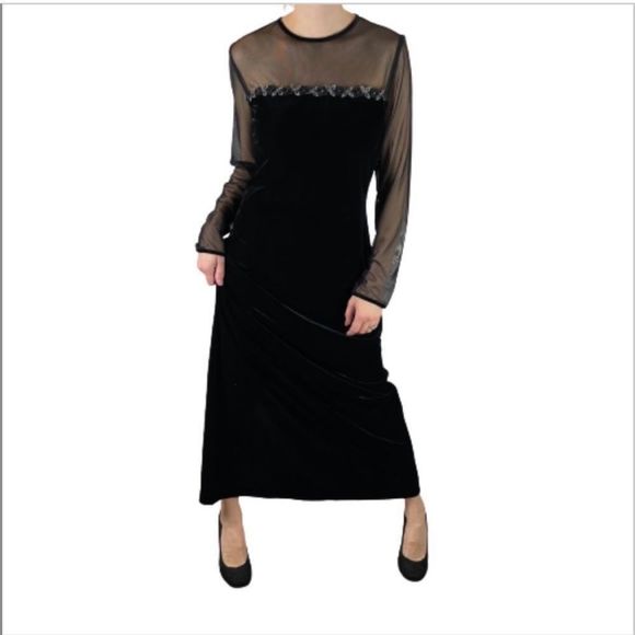 Vintage Dresses & Skirts - Vintage Velvet Sheer Neckline Dress